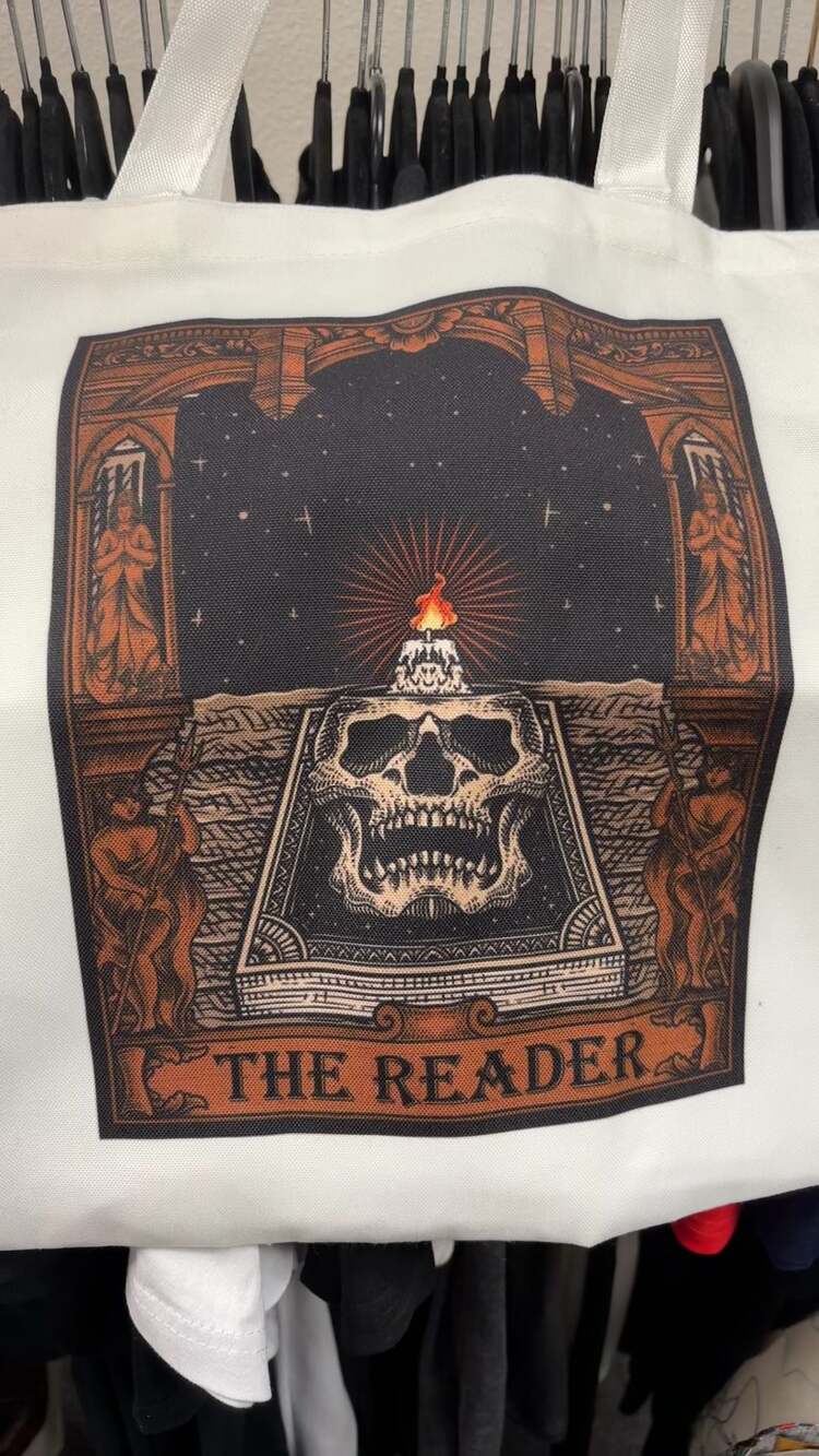 The Reader Tarot Card Skeleton Reading Book Tote bag
